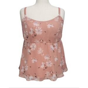 Torrid Pink Blush Floral Babydoll Camisole Top Scoop Neck Size 1